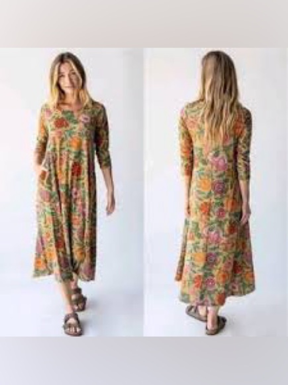 Natural Life Floral Block Print Knit Maxi Dress L NWT